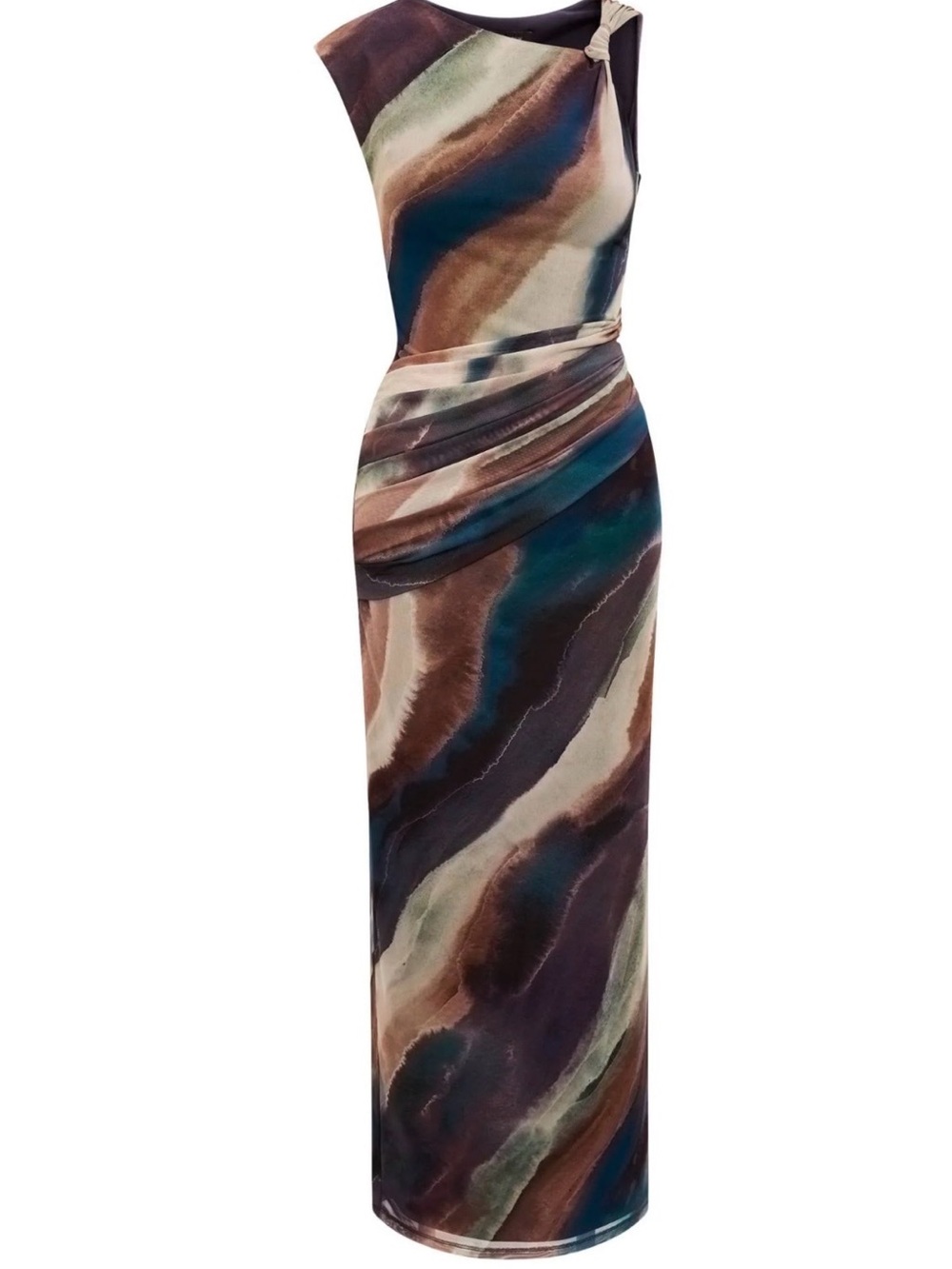 Ever New Karina Knotted One Shoulder Mesh Maxi Dress